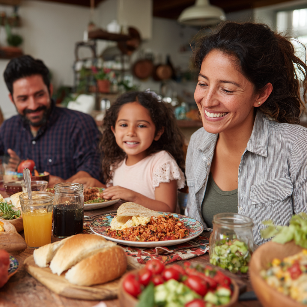 Hombre mexicano sonriente preparando una comida nutritiva y colorida en su cocina